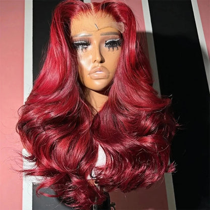 13x6 Hd Lace Front Human Hair Wig 99J Burgundy Preplucked Hd