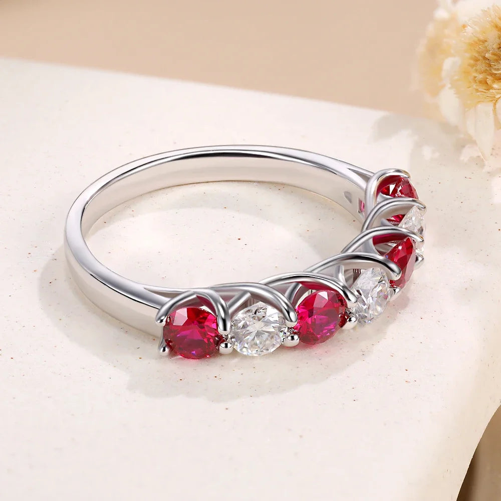 Pretty Beauty Sapphire/Emerald/Ruby Wedding Band Half Halo Gemstone Moissanite Ring for Women S925 Sterling Silver Fine Jewelry