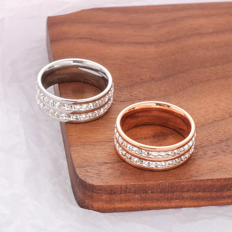 Clear White Stones Wedding Women Ring Stainless Steel 1 and 2