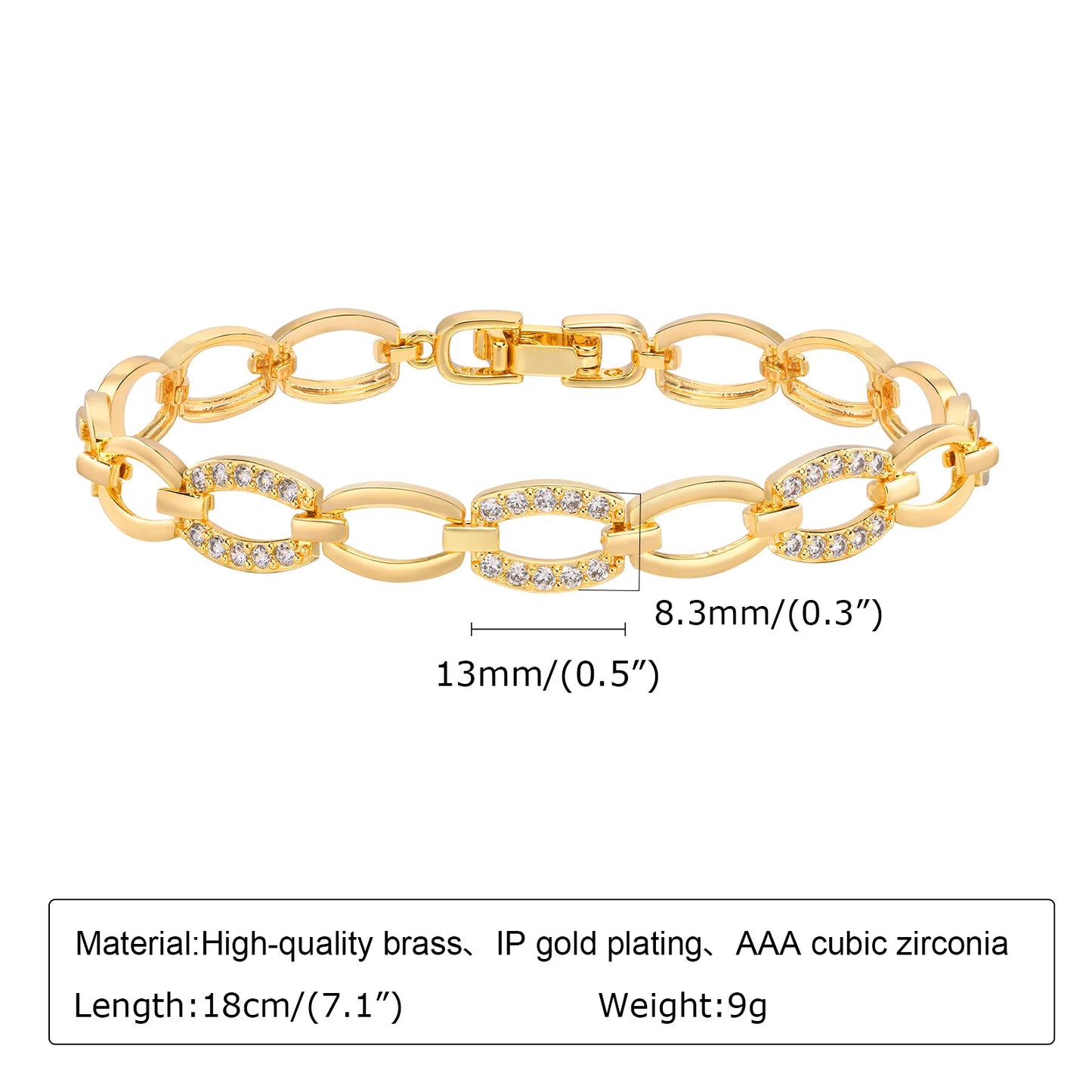 Paperclip Chain Bracelet 14K Gold Plated Cubic Zirconia Watch