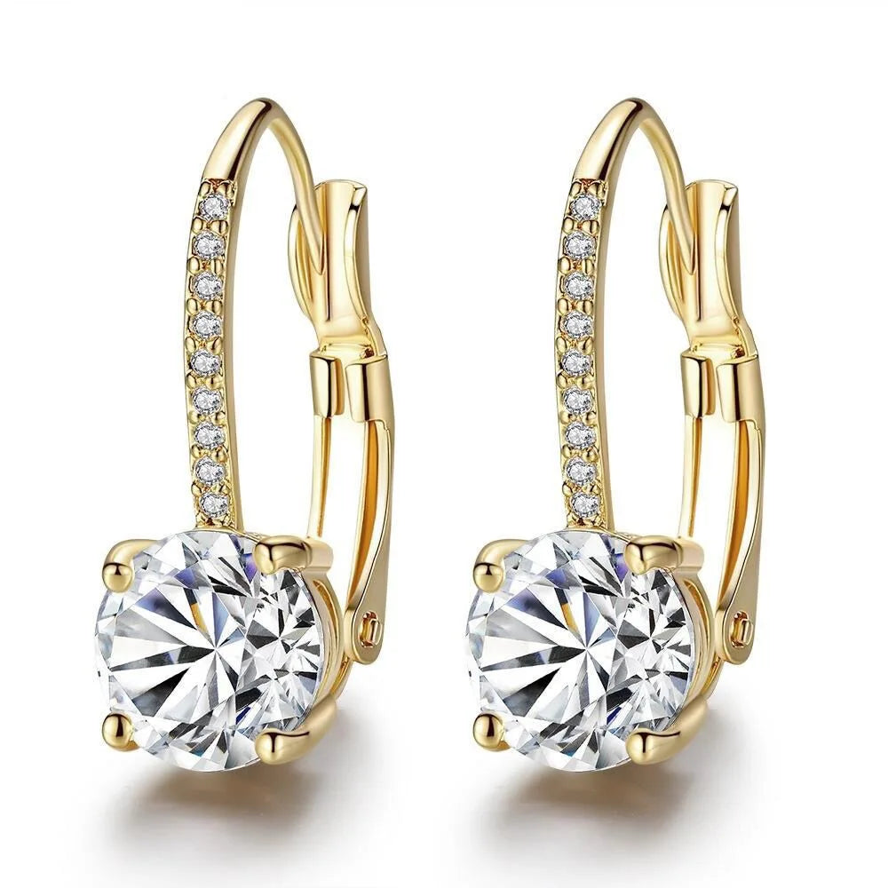 Luxury Shine Stamp 925 Sterling Silver Post Gold Plated Earrings Inlaid Boutique White Zircon Women Hook Drop Earrings Gift