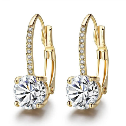 Luxury Shine Stamp 925 Sterling Silver Post Gold Plated Earrings Inlaid Boutique White Zircon Women Hook Drop Earrings Gift
