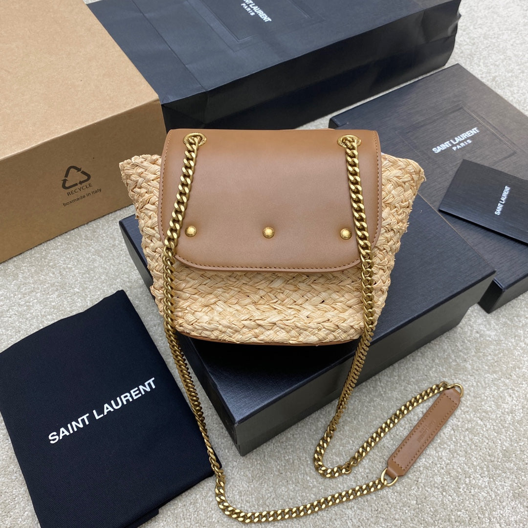 Saint Laurent Mini Manon Raffia Bag.