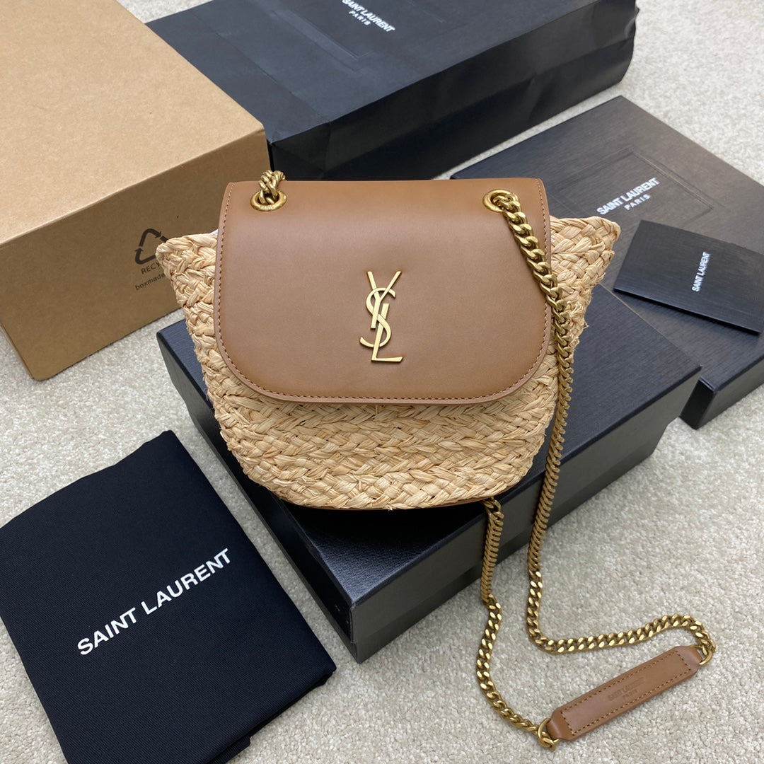 Saint Laurent Mini Manon Raffia Bag.